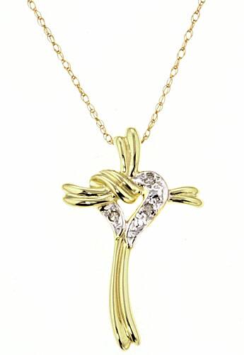 Marquee 10k Heart and Cross Diamond Pendant