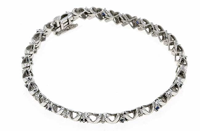 14kt White Gold 1/6 ct Diamond and Sapphire XO Bracelet