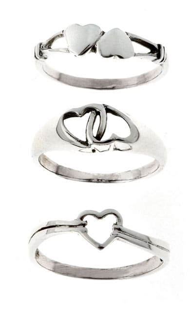 Sterling Silver Heart Three ring Set  