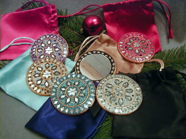 Set of 6 Purse Mirrors with Satin Pouches (India)  