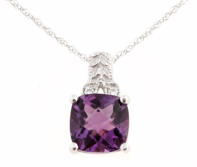 14k White Gold Diamond Amethyst Pendant  