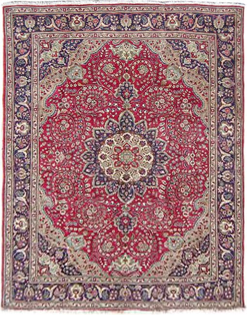 Iranian Tabriz Hand knotted Red/Navy Rug (911 x 133)  