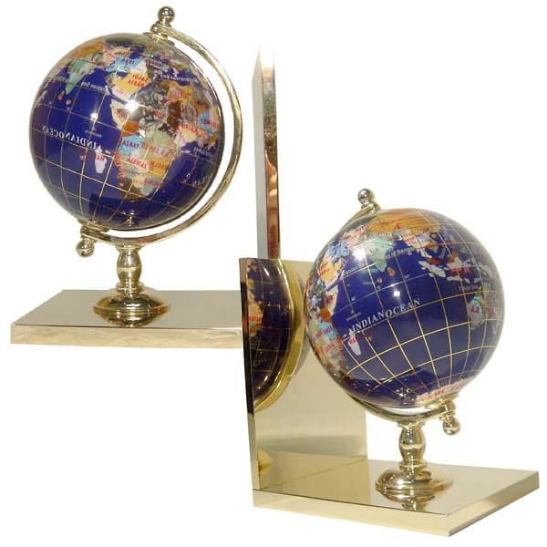 Lapis Gemstone Globe Bookends (Set of 2)  