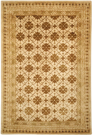   Classic Agra Beige/ Dark Brown Wool Rug (6 x 9)  