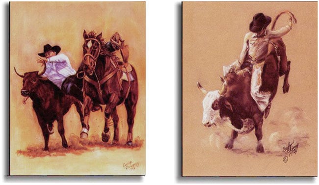 Bull Riding Western Canvas Art Collection  