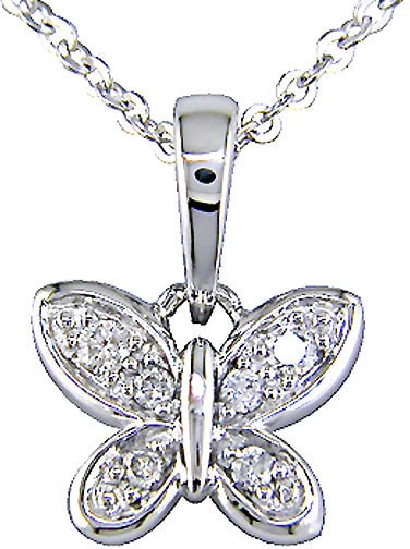 14k White Gold Diamond Butterfly Pendant  
