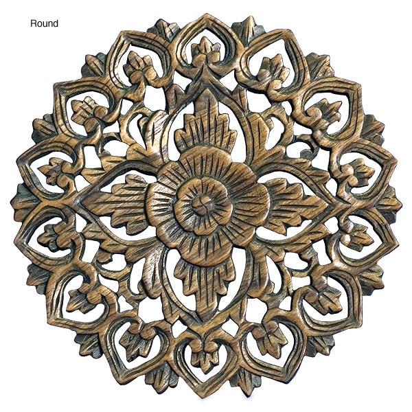 Teak Wood Floral Design Wall Hanging  