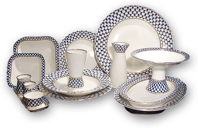 Lomonosov Cobalt Net 33 piece Dinner Set