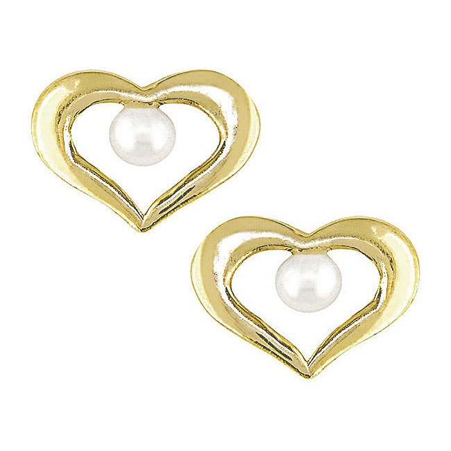 10k Gold Cultured Freshwater Pearl Heart Earrings Pearl Earrings