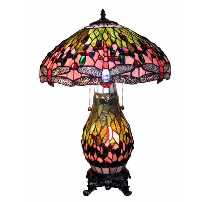 Tiffany style Lighted Base Pink Dragonfly Lamp