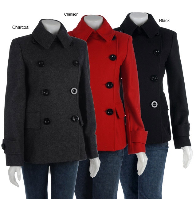 Marvin Richards Women's Short Wool Pea Coat Free Shipping Today