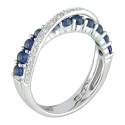 14k White Gold Sapphire and 1/10ct TDW Diamond Ring (J K, I2 I3