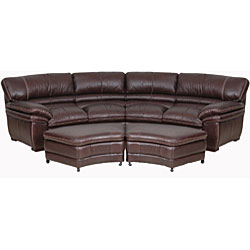 Chocolate Brown Leather Sectional Sofa with 2 Storage Ottomans 