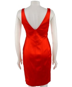 David Meister V neck Stretch Satin Cocktail Dress  