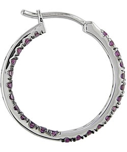 14k White Gold Pink Sapphire Hoop Earrings