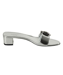 Gucci Silver Metallic Leather Buckle Sandal