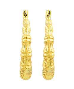 14k Yellow Gold Bamboo Hoop Earrings Free Shipping Today Thumbnail 14k Yellow Gold Bamboo Hoop Earrings
