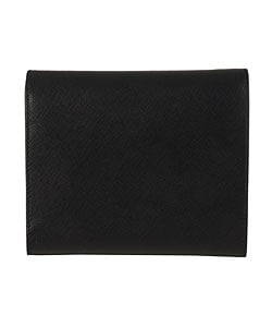 Prada Black Leather Metal Logo Trifold Wallet