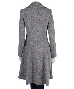 DKNY Womens Flared Herringbone Overcoat  