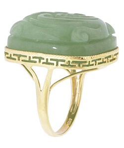 14k Yellow Gold Carved Phoenix Green Jade Ring