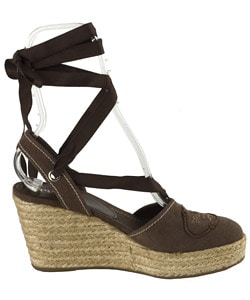 Prada Brown Canvas Ankle Wrap Espadrilles  