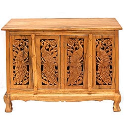 Hand carved Peacocks Storage Cabinet/ Sideboard Buffet  