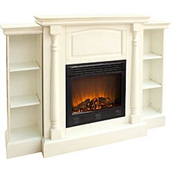 preview thumbnail 2 of 1, Grenoble White Bookcase/ Electric Fireplace with Remote