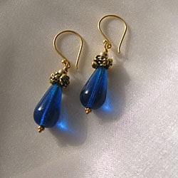 Czech Glass Royal Blue Drop Earrings (USA)  