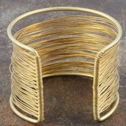 Goldtone Brass and Wire Cuff Bracelet (India) - Thumbnail 1