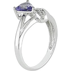 14k White Gold Iolite and Diamond Bypass style Ring  