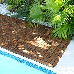 Le click Teak Interlocking Deck Tiles, Set of 10 Floortiles to cover 