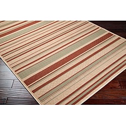 Cafe Beige Stripe Indoor/Outdoor Rug (7'6 x 10'9) Surya 7x9   10x14 Rugs