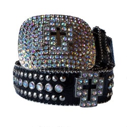 Womens Rhinestone Leather Cross Belt  