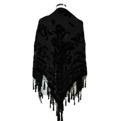 Black Embroidered Fringed Shawl - Overstock - 5737811