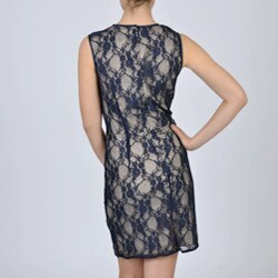 Sharagano Women's Navy/Nude Lace Dress - Overstock™ Shopping - Top ...