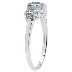 10k White Gold Aquamarine and Diamond Accent Ring  