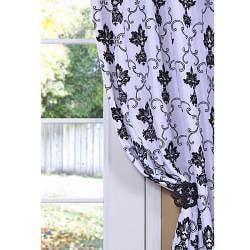 Fiori White And Black Faux Silk 120 inch Curtain Panel