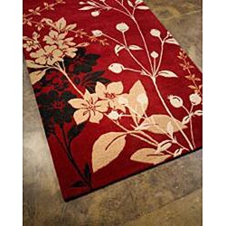 Hand tufted Red Floral Wool Area Rug (96 x 136)