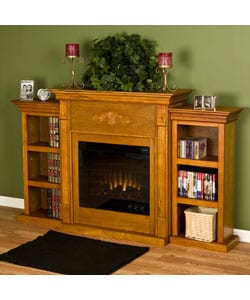 Dublin Golden Oak Bookcase Electric Fireplace - Free 