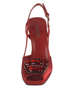 Prada Red Satin Square Rhinestone Slingbacks  