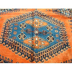 Persian Hamadan Orange/ Blue Rug (67 x 115)