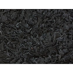 Handmade Alexa Premium Leather Black Shag Rug (36 x 56)   