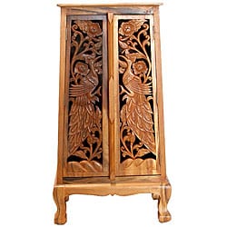 Hand carved Bird Motif 50 inch Storage Cabinet