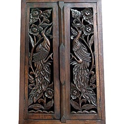 Hand carved Bird Motif 40 inch Storage Cabinet