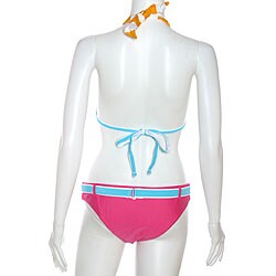 Lisa Lozano Belted Frenchies Striped Halter Bikini  