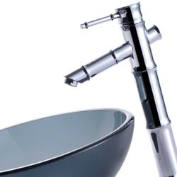 Kraus Black Frosted Glass Sink and Bamboo style Faucet