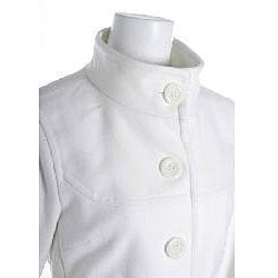 Larry Levine White Funnel Neck Belted Hip Length Coat  