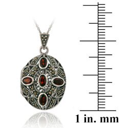 Glitzy Rocks Sterling Silver Marcasite and Garnet Oval Locket Pendant