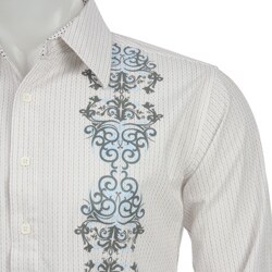 MARQUIS MENS WHITE EMBROIDERED CASUAL SHIRT 8241