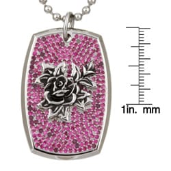 Ed Hardy Red Cubic Zirconia Rose Dog Tag Necklace